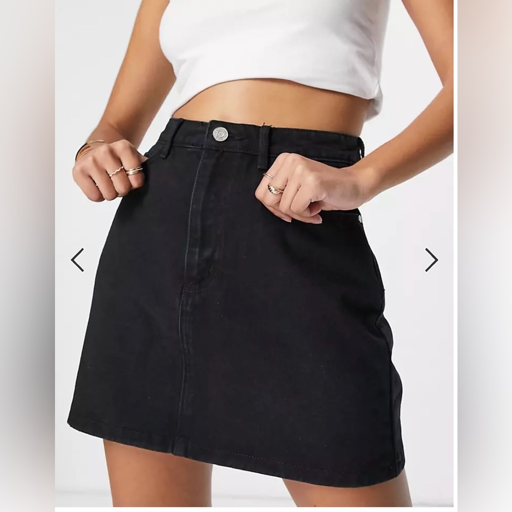High waisted black denim mini skirt